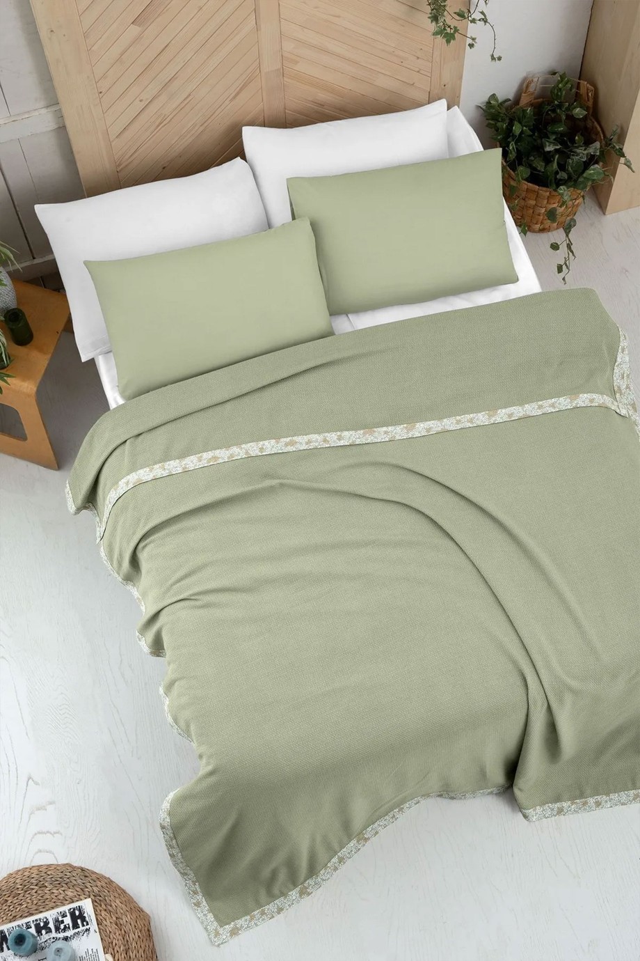 %100 Pamuk Kenar Biyeli Pike Seti Çift Kişilik - 200x220 Cm