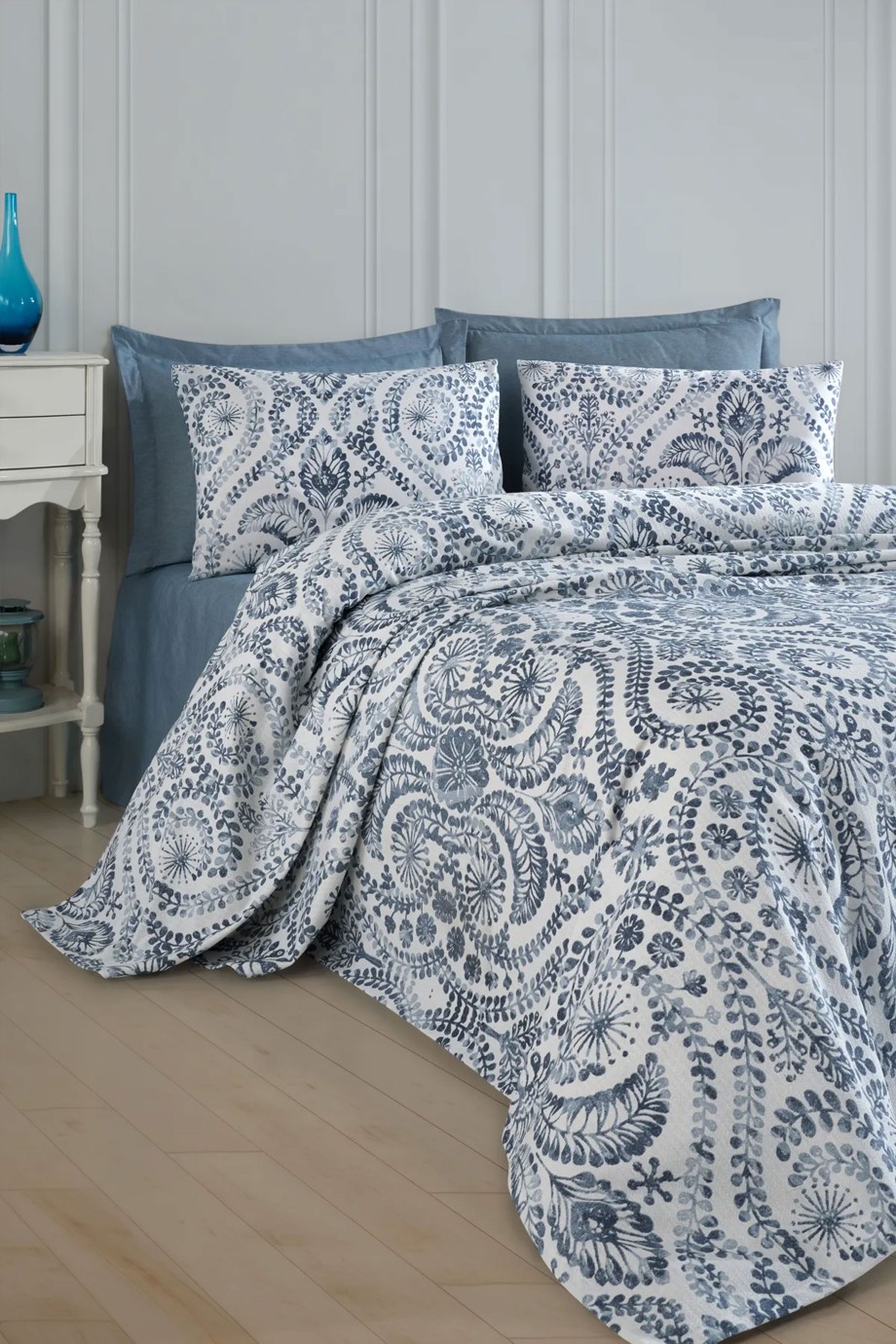 Baskılı Pike Takımı Çift Kişilik Loop Mavi